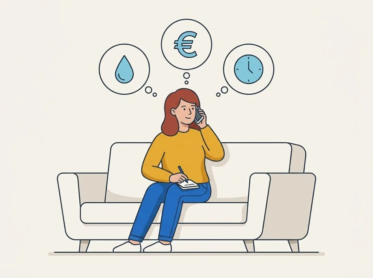 Illustration: Die Kundin telefoniert mit dem Notdienst und stellt ihre Fragen